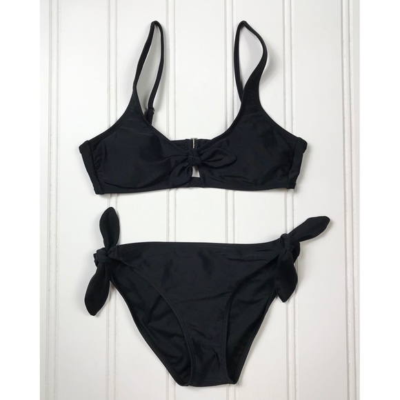 Xhilaration Tie-Front Black Bikini Swimsuit Sz L - Picture 2 of 8